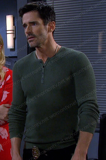 Shawn’s green waffle texture henley on Days of our Lives