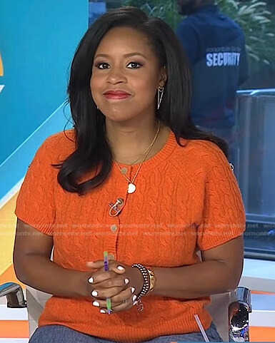 Sheinelle’s orange cable knit short sleeve top on Today