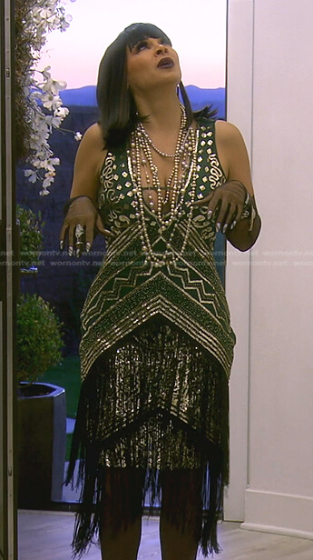 Sheree's green beaded fringed dress on The Real Housewives of Beverly Hills