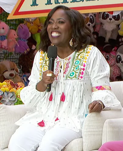 Sheryl’s white embroidered blouse on The Talk