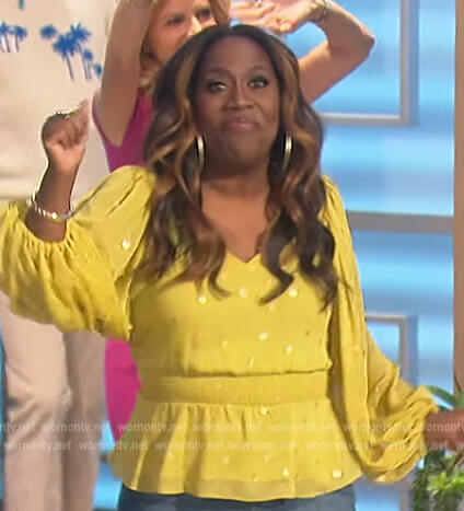 Sheryl’s yellow metallic top with smocked waist on The Talk