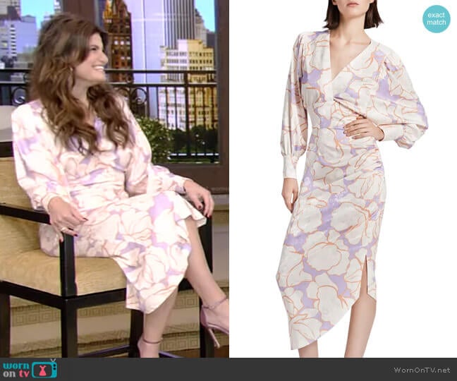 Smythe Floral Print Draped Midi Dress worn by Idina Menzel on Live with Kelly and Mark