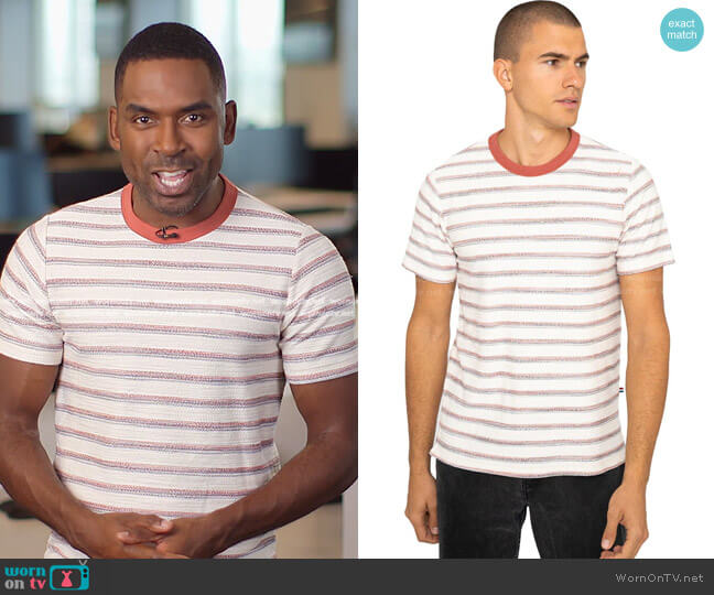 SOL Angeles Stripe Boucle Slit Crew T-Shirt worn by Justin Sylvester on E! News