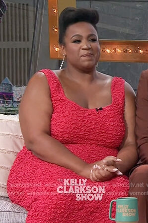 Sophia Nomvete's red textured sleeveless dress on on The Kelly Clarkson Show