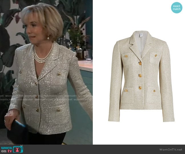 St John Metallic Knit Blazer worn by Peyton Honeycutt (Linda Purl) on General Hospital