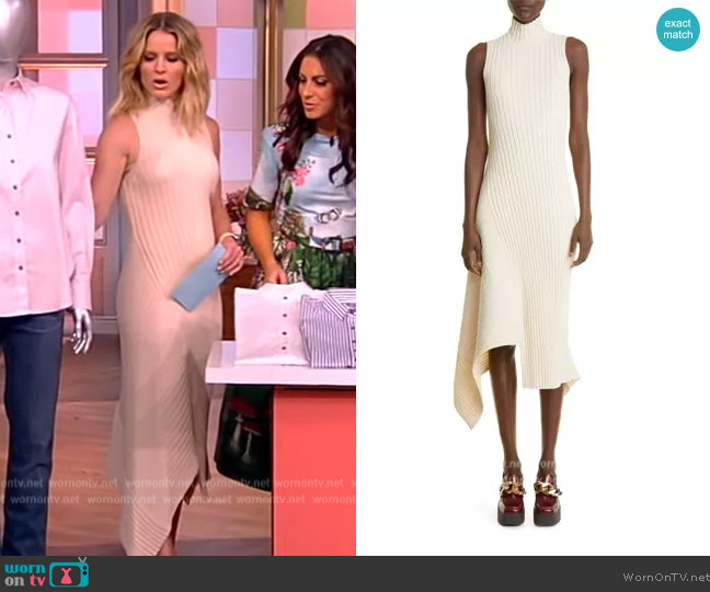 Stella McCartney Asymmetric ribbed organic cotton turtleneck dress worn by Sara Haines on The View