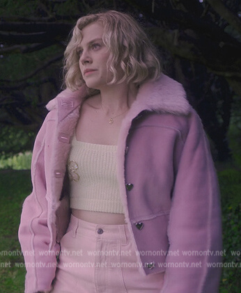 Stella's pink shearling trim jacket on Fate The Winx Saga