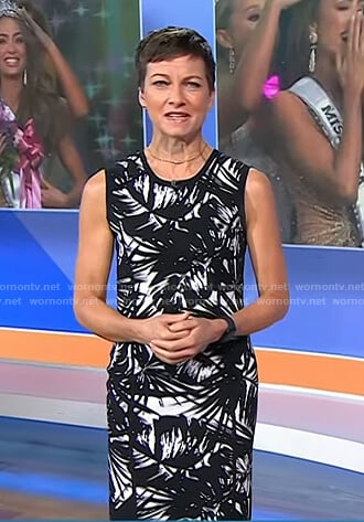 Stephanie’s black leaf print sleeveless dress on Today