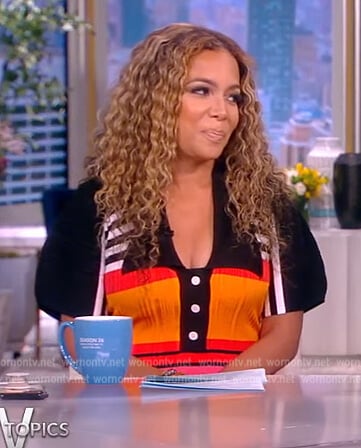 Sunny’s multicolored stripe ribbed dress on The View