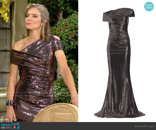 Talbot Runhof Asymmetric One-Shoulder Column Gown worn by Diane Jenkins (Susan Walters) on The Young and the Restless