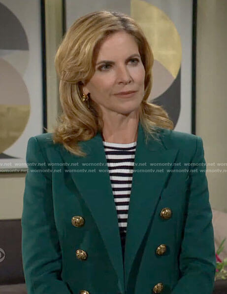 Talia's green blazer with gold buttons on The Young and the Restless