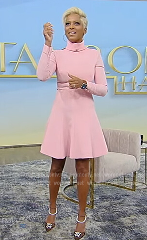 Tamron’s pink fit and flare dress on Tamron Hall Show
