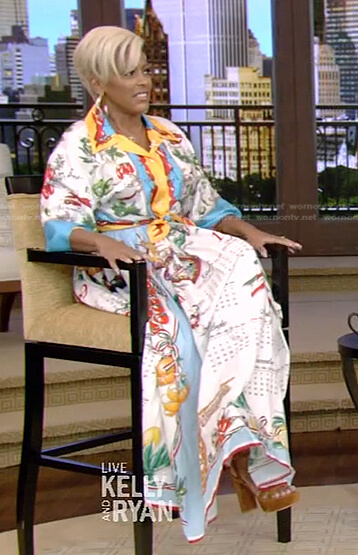 Tamron Hall’s vegetable print blouse and skirt on Live with Kelly and Ryan