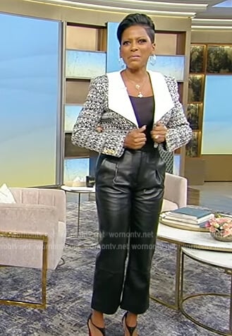 Tamron’s cropped tweed jacket on Tamron Hall Show