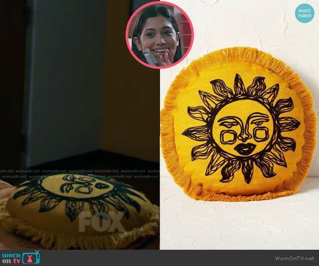 Opalhouse at Target Round Embroidered Sun Fringe Decorative Throw Pillow Gold worn by Padma (Aneesha Joshi) on The Resident