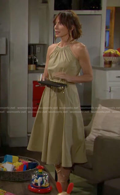 Taylor’s khaki chain halter dress on The Bold and the Beautiful