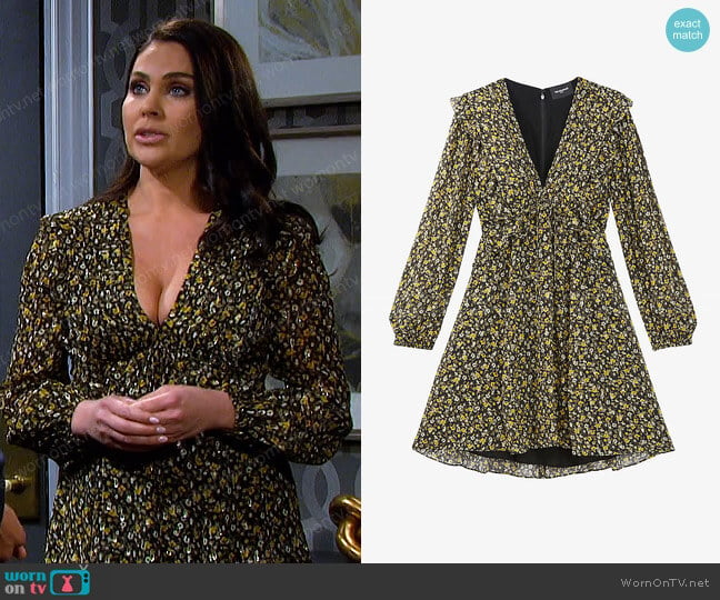 The Kooples Floral-Print Frilled Crepe Mini Dress worn by Chloe Lane (Nadia Bjorlin) on Days of our Lives