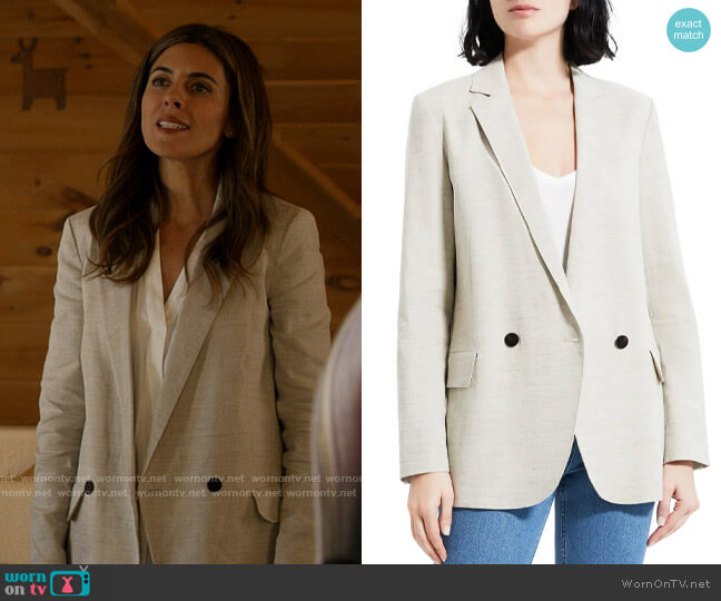 Theory Double Breasted Linen Blend Blazer in Oat Melange worn by Tonya Walsh (Jamie-Lynn Sigler) on Big Sky