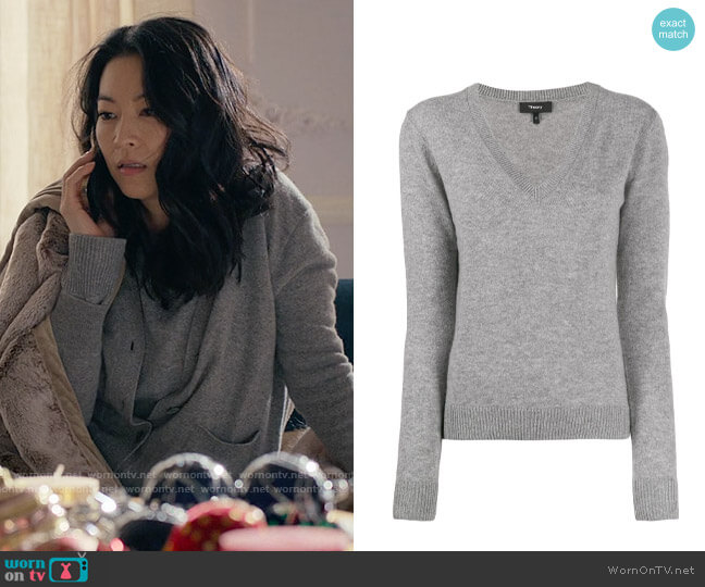 Theory Knit V-neck Sweater worn by Ingrid Yun (Arden Cho) on Partner Track