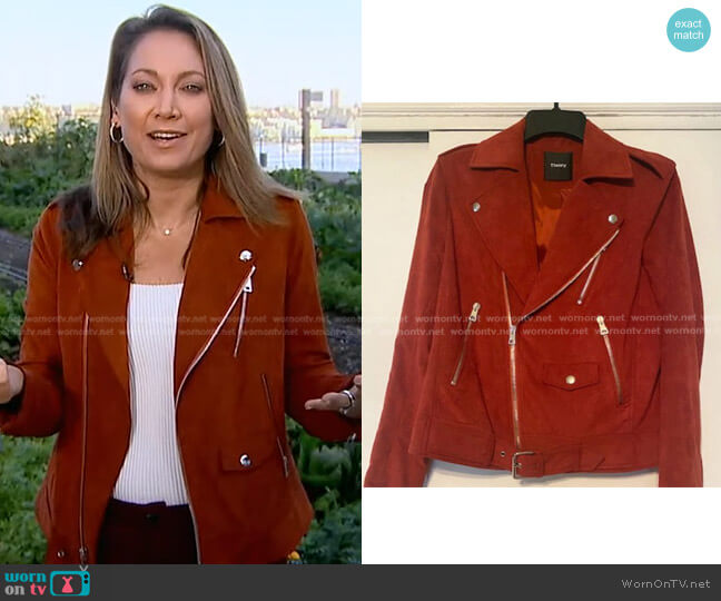 Theory Faux Suede Modern Moto Jacket worn by Ginger Zee on Good Morning America