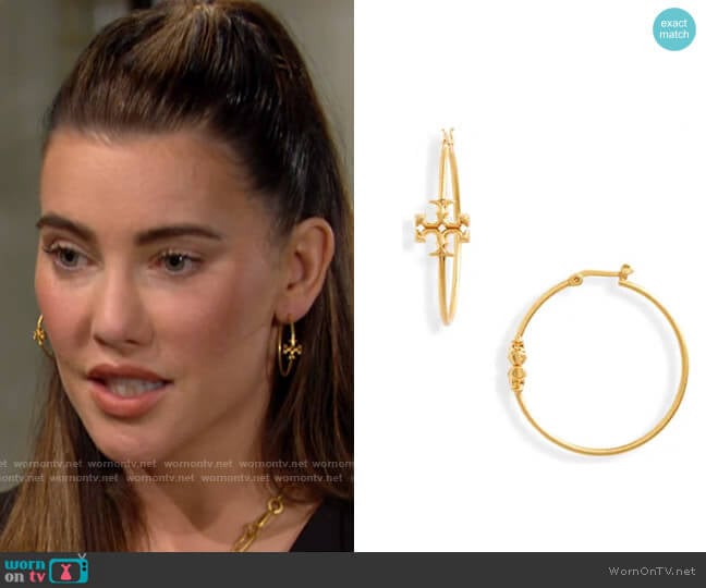 Tory Burch Kira Hoop Earrings worn by Steffy Forrester (Jacqueline MacInnes Wood) on The Bold and the Beautiful