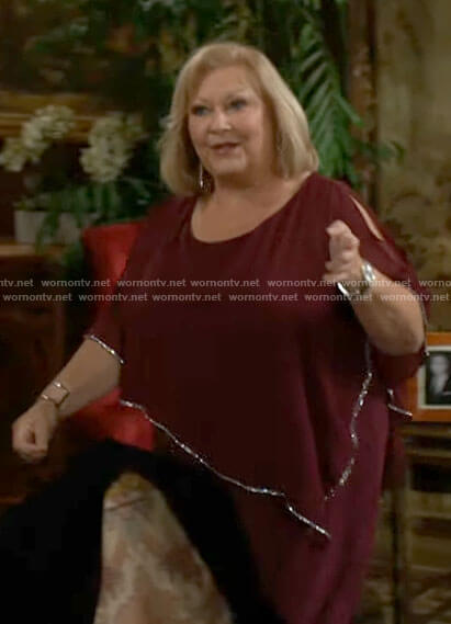 Traci’s red cape overlay gown on The Young and the Restless