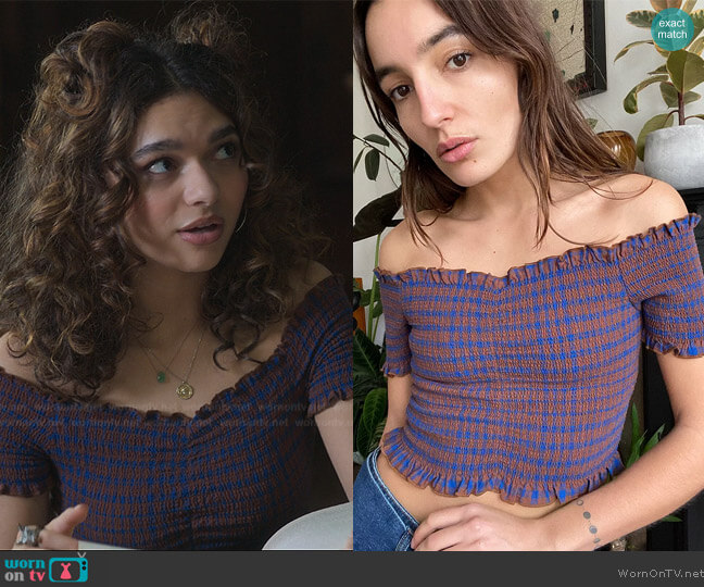 Urban Outfitters Check Wade Bardot Top worn by Flora (Paulina Chavez) on Fate The Winx Saga