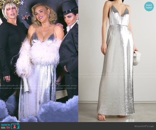 Valentino Pleated Metallic Coated-Chiffon Gown worn by Diana Jenkins on The Real Housewives of Beverly Hills