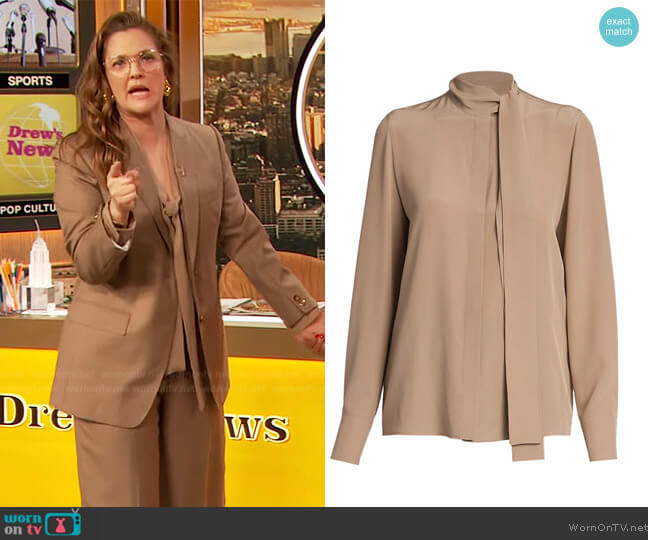 Valentino Silk Tie-Neck Blouse worn by Drew Barrymore on The Drew Barrymore Show