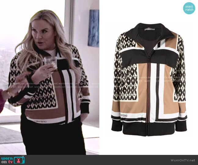 Valentino Logo-Print Panelled Jacket worn by Heather Gay on The Real Housewives of Salt Lake City
