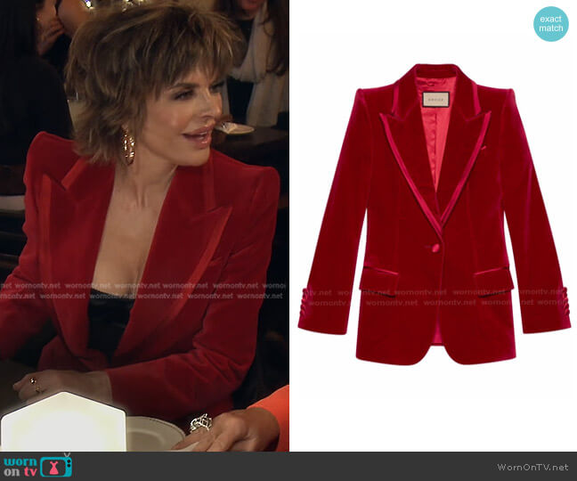 Gucci Velvet Single-Breasted Blazer worn by Lisa Rinna on The Real Housewives of Beverly Hills