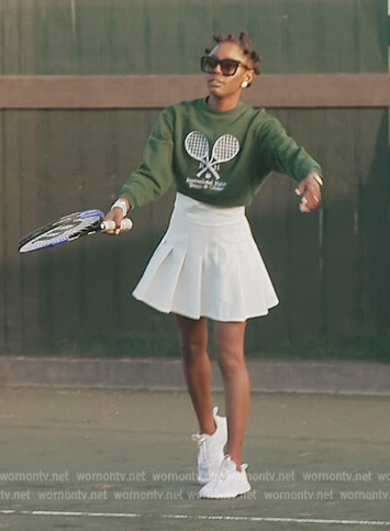 Venita’s green tennis racquet graphic sweatshirt on Southern Charm