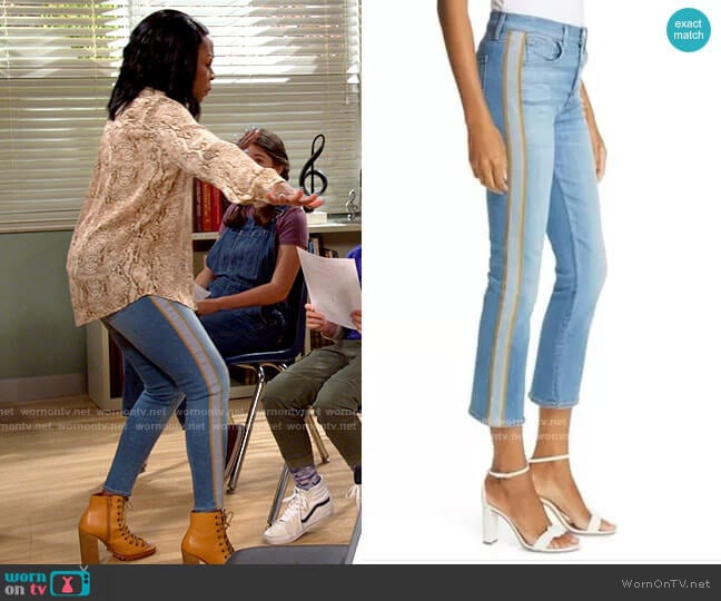 Veronica Beard Carolyn High Waist Crop Baby Boot Jeans worn by Tina Butler (Tichina Arnold) on The Neighborhood