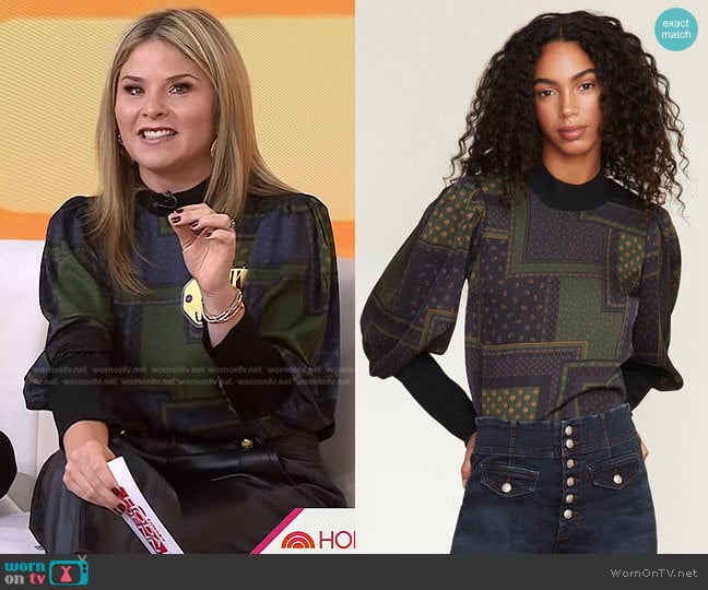 Veronica Beard Sparrow Patch-Print Top worn by Jenna Bush Hager on Today