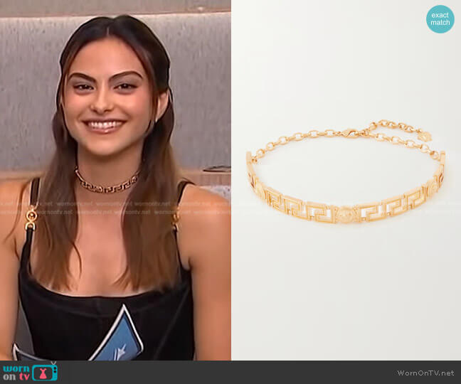 Versace Greca Medusa Choker Necklace worn by Camila Mendes on Access Hollywood