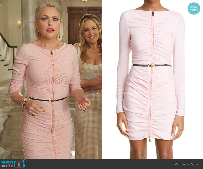 Alexis’s pink ruched zip dress on Dynasty