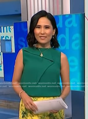 Vicky's green ruffled sleeveless top on NBC News Daily