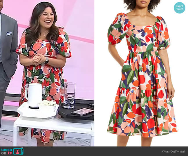 Vince Camuto Floral Stretch Cotton Midi Dress worn by Adrianna Barrionuevo on Today