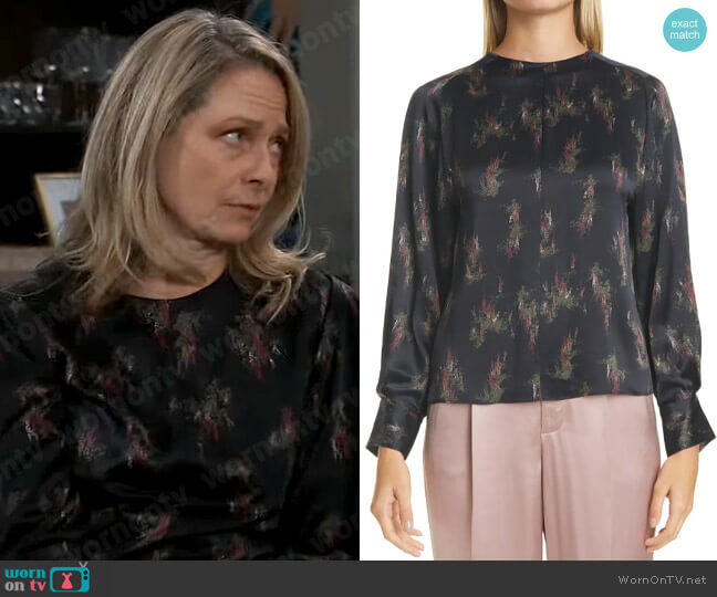 Vince Wisteria Popover Silk Blouse worn by Gladys Corbin (Bonnie Burroughs) on General Hospital