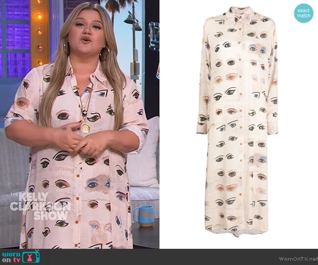 Vivienne Westwood Graphic-print long-sleeve shirtdress worn by Kelly Clarkson on The Kelly Clarkson Show