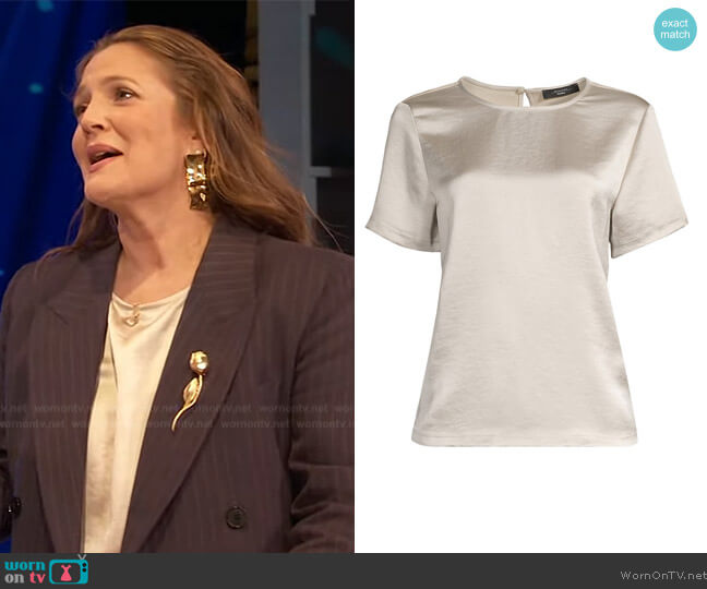 Weekend Max Mara Nupar Mixed Media Blouse worn by Drew Barrymore on The Drew Barrymore Show