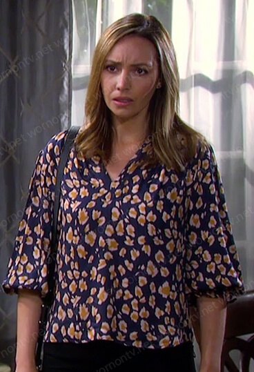 Gwen's blue printed blouse on Days of our Lives