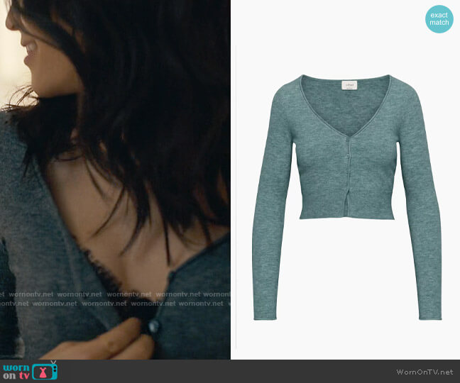 Wilfred at Aritzia Santorini Cardigan in Heather Suave Green worn by Ingrid Yun (Arden Cho) on Partner Track