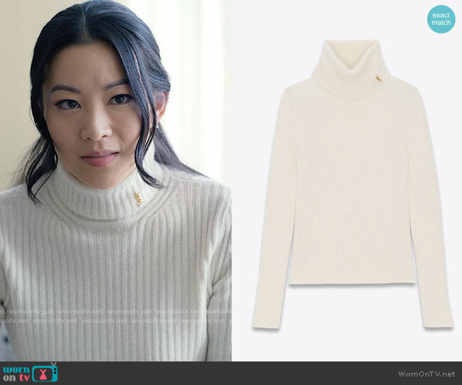 Saint Laurent turtleneck sweater in wool, cashmere and mohair worn by Ingrid Yun (Arden Cho) on Partner Track