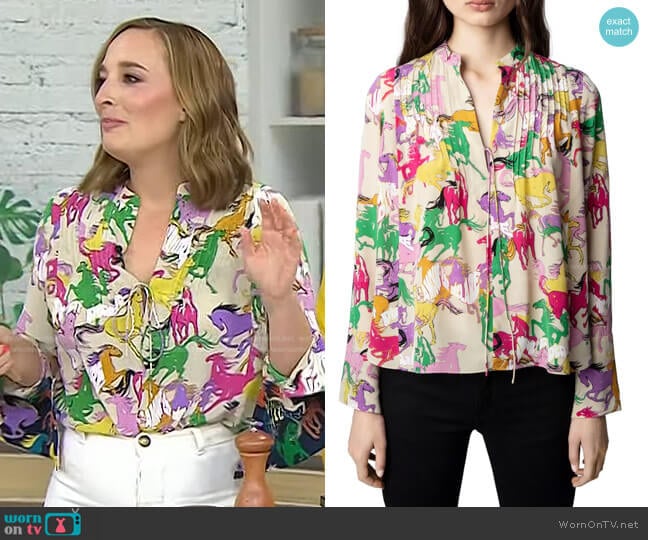 Zadig & Voltaire Taika Horse Print Bell Sleeve Silk Blouse worn by Gaby Dalkin on Today