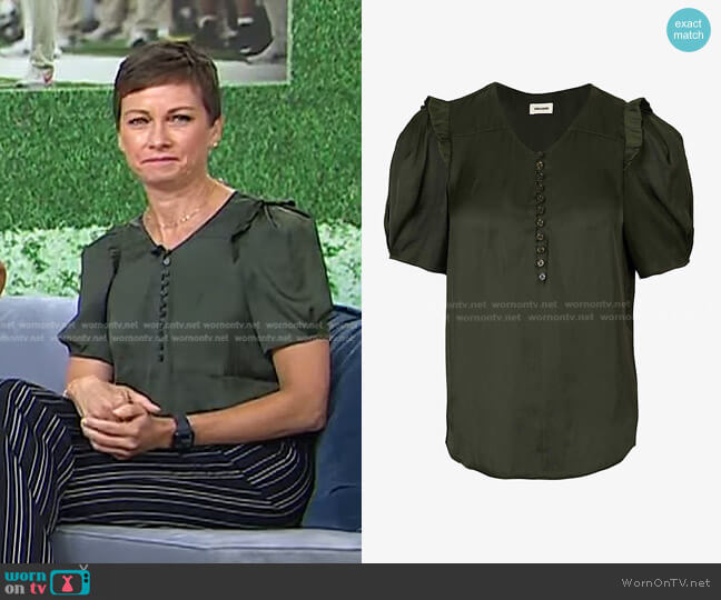 Zadig & Voltaire Twisty Satin Ruffle Top worn by Stephanie Gosk on Today