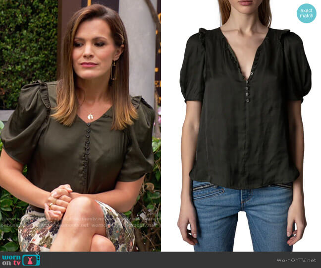 Zadig & Voltaire Twisty Blouse in Kaki worn by Chelsea Lawson (Melissa Claire Egan) on The Young and the Restless