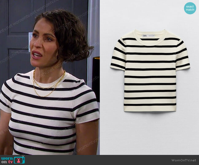 Zara Basic Cropped Knit Top worn by Sarah Horton (Linsey Godfrey) on Days of our Lives