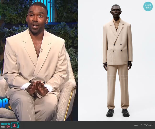 Zara Double Breasted Suit Jacket and Straight Cut Suit Pants worn by Justin Sylvester on E! News