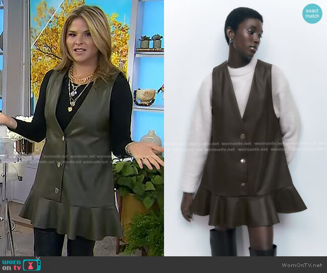 Zara Faux Leather Ruffled Pinafore Dress worn by Jenna Bush Hager on Today